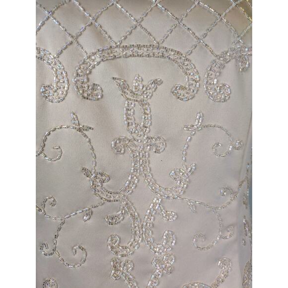 Karen Miller Cream Satin Beaded Short Sleeve Formal Event Maxi Dress Size 10 - Picture 5 of 11